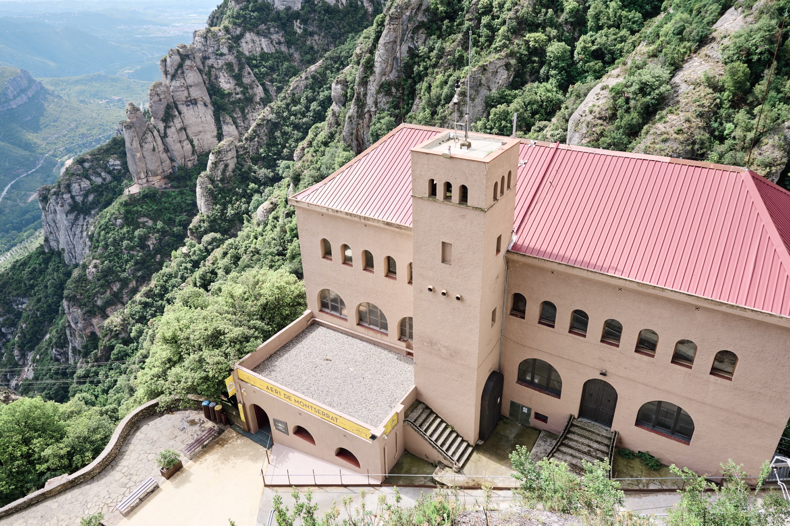 Aeri de montserrat cable car station with mountains